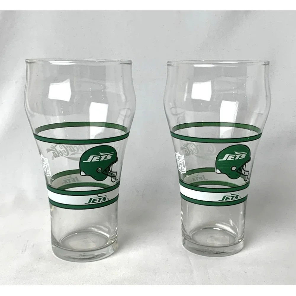 New York Jets NFL Drinking Glass Coca Cola Set of 2